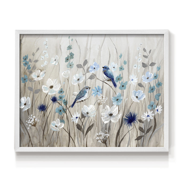 Bluebirds au printemps - reproduction encadrée, H 16 po x l 20 po, Blanc