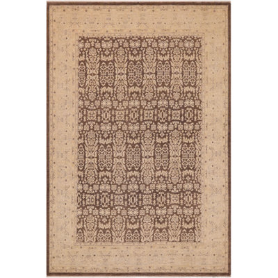 Oriental Handmade Hand-Knotted Rectangle 9'1'' x 12' Wool Area Rug in Tan/Brown