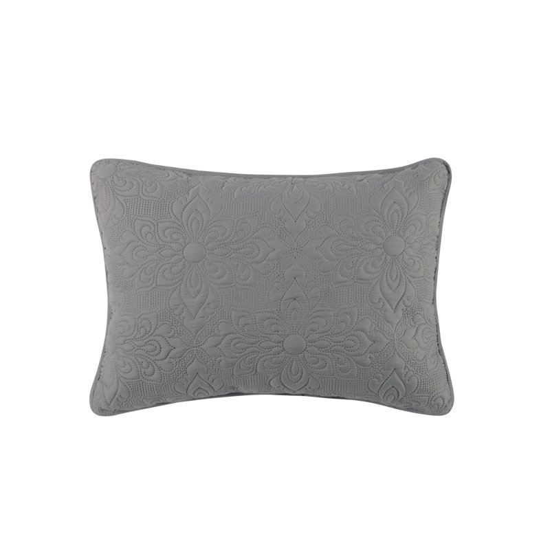 Gray Twin Microfiber Embossed Floral Quilt Set