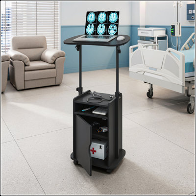 Sit-to-Stand Rolling Adjustable Laptop Cart with Storage, Black, Ergonomic and Mobile Workstation