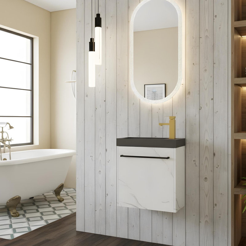 Meuble-lavabo mural 20 po avec lavabo, Blanc, Noir