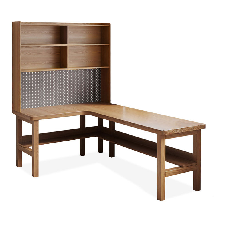 Bureaux en bois massif en L Burlywood, Retour à gauche, H 71,26 po x l 62,99 po x P 47,24 po