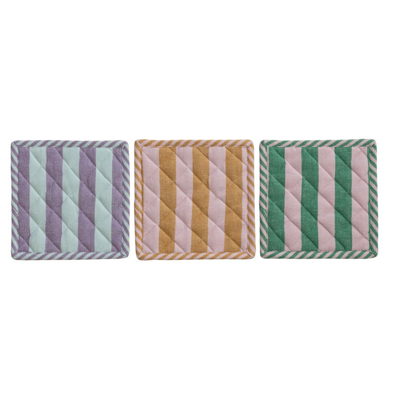 3-Piece Woven Cotton Striped Pot Holder Set