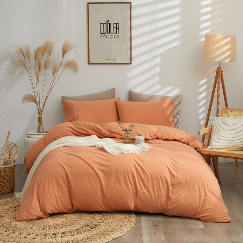 Ensemble de housse de couette 100% coton VCLIFE, Housse de couette pour très grand lit et 2 taies, Rose pêche