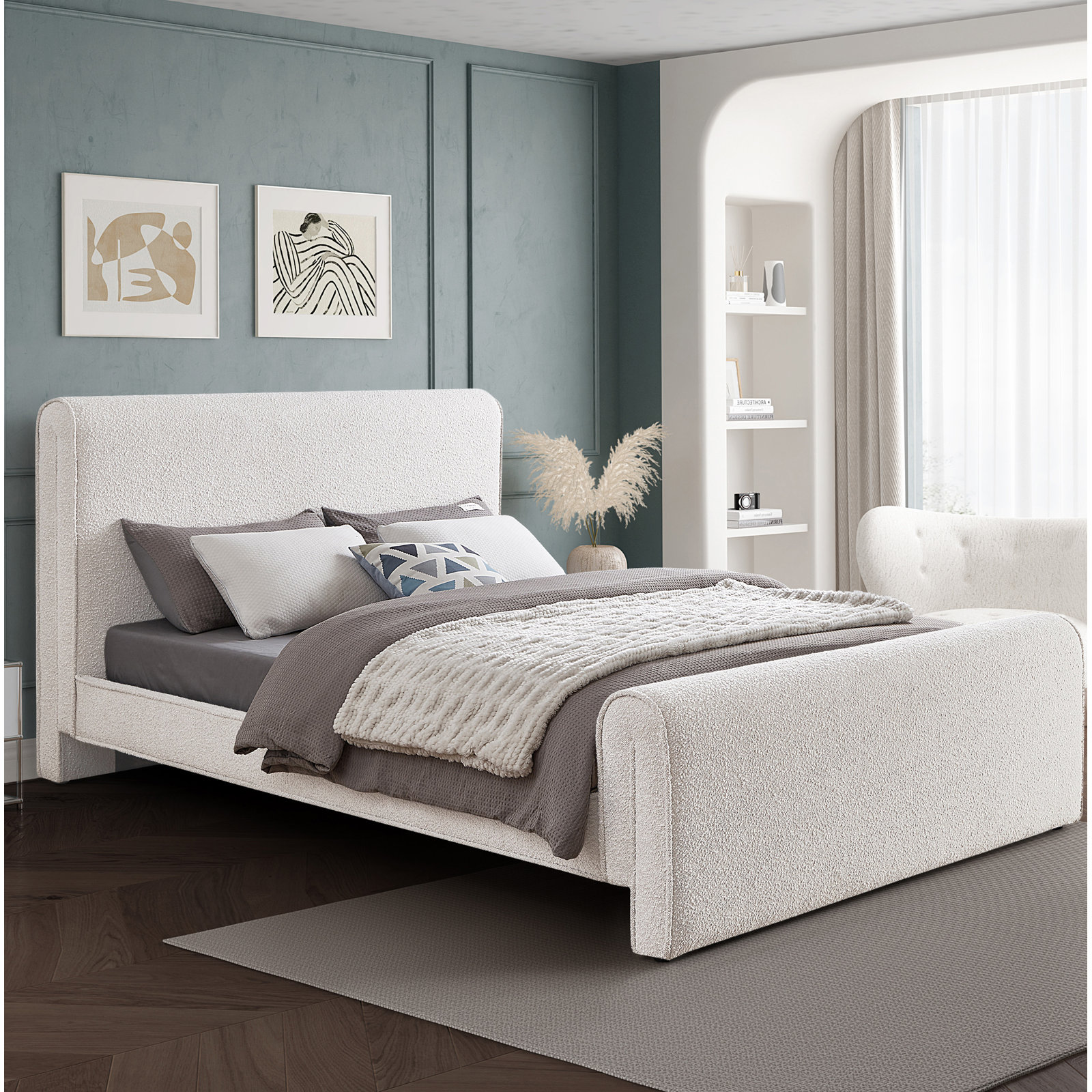 Chaylin Upholstered Bed, Cream Boucle Fabric, King