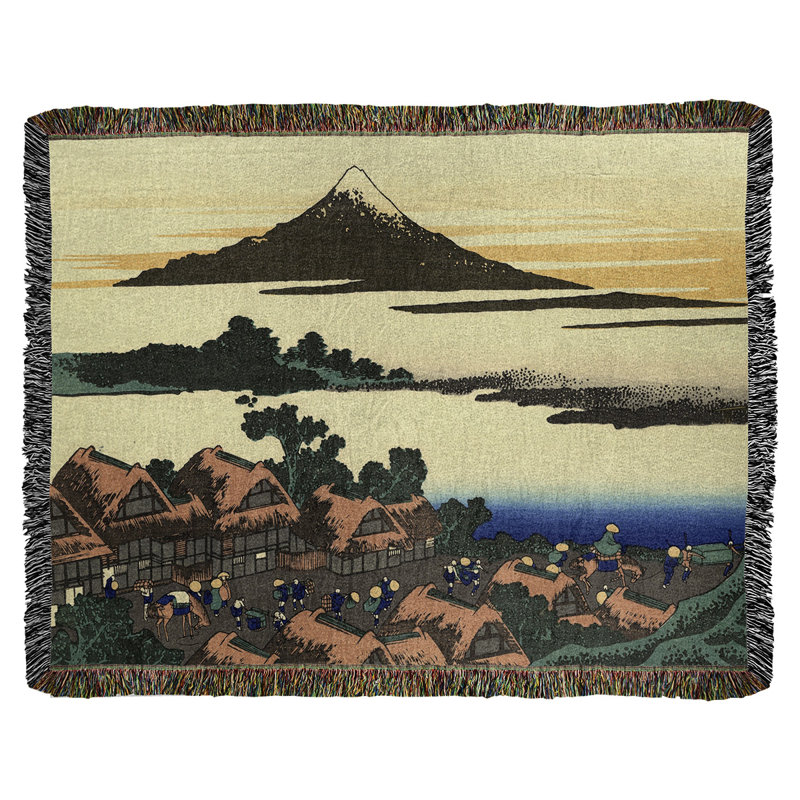 Jeté en coton Katsushika Hokusai Dawn à Isawa dans la province de Kai, Brun / Vert