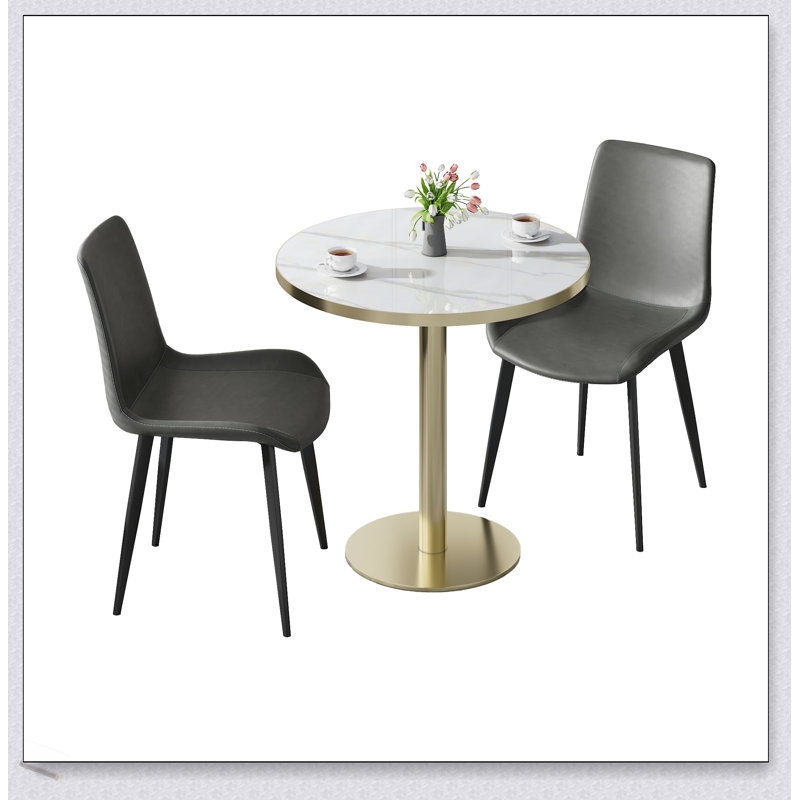 Round Modern Dining Table With Faux Marble Top, Easy Assembly, And Sturdy Metal Frame For Compact Spaces, Blanc