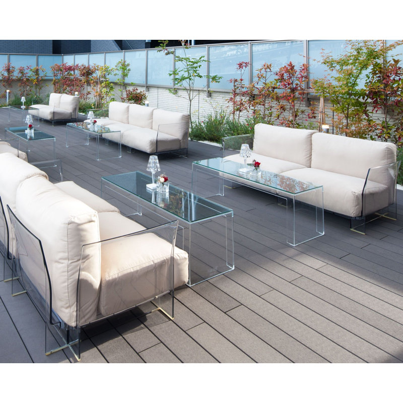 Invisible Coffee Table, 12.4" H x 47.24" L x 15.75" W, Transparent Crystal