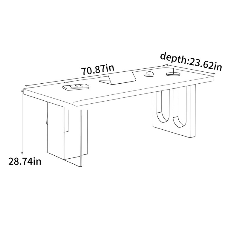 Bureau en bois massif Morrowville, H 28,74 po x l 70,87 po x P 23,62 po