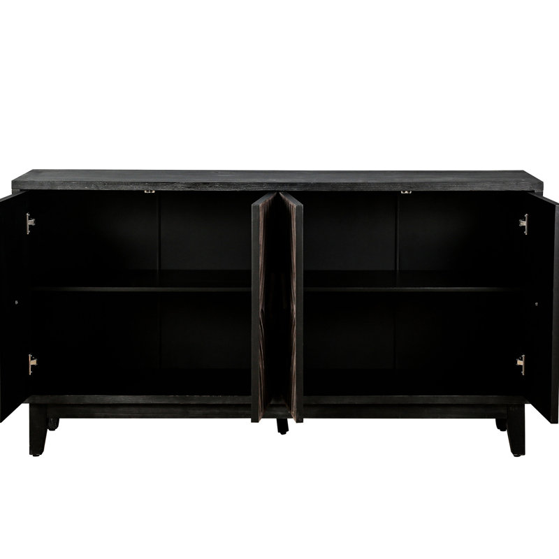 Armoire-buffet 60 po avec finition antique pour entrée 4 portes, 2 tablettes réglables, buffet de rangement Mid Mid Century