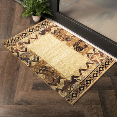 Tapis de sol beige en polypropylène de 2 pi x 3 pi, résistant aux taches et à la texture délicate.
