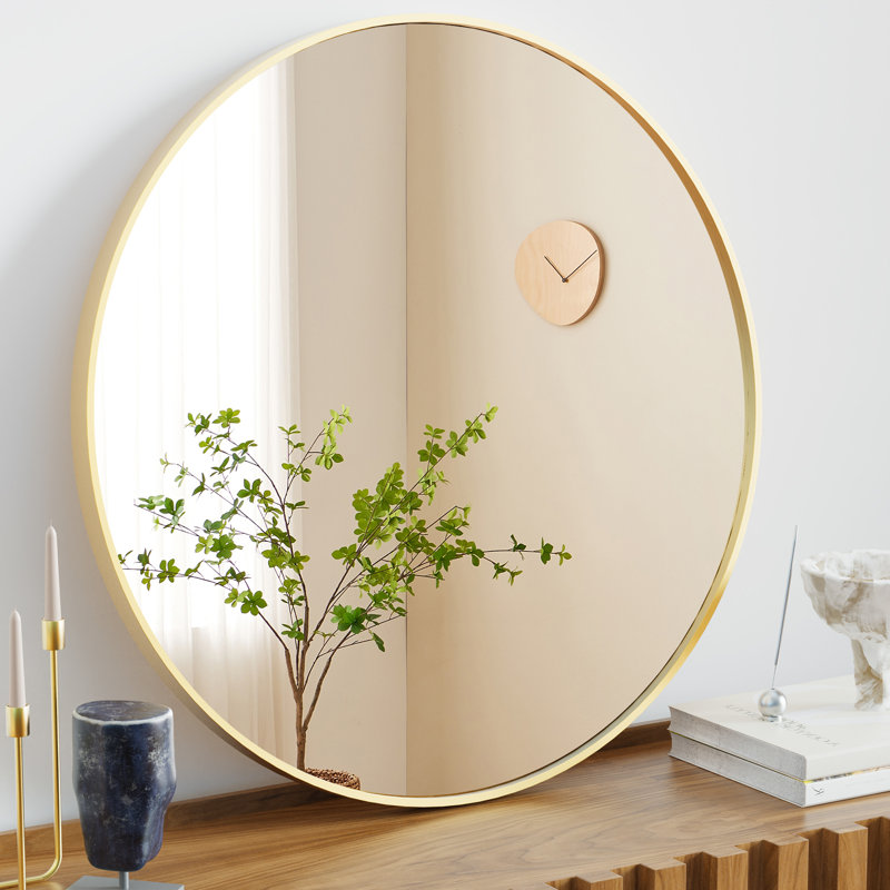 24 In. Wall Mounted Round Mirror With Aluminum Alloy Frame Vanity Mirror, Make Up Mirror, Gold, 30" x 30"
