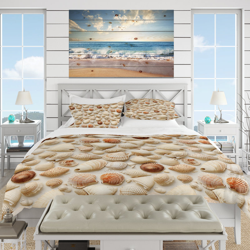 Vintage Seashells Tropical Pattern III - Ensemble de housse de couette Coastal