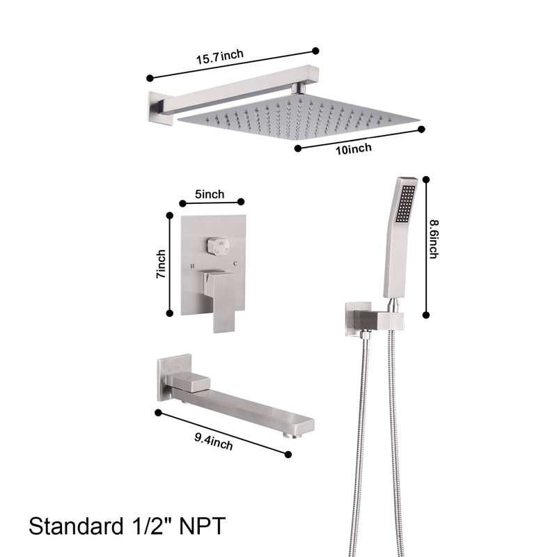 Diverter Complete Shower System with Rough in-Valve, Brushed Nickel