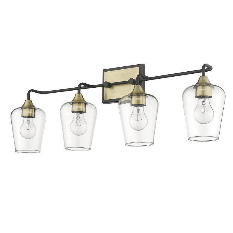 Meuble-lavabo 4 lumières 32 po en nickel poli avec verre transparent., Laiton antique / noir