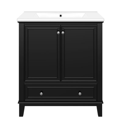 30" Bathroom Vanity With Sink Combo, Multi-Functional Bathroom Cabinet With Doors And Drawer, Solid Frame And MDF Board, Black (Old Sku:SY999606AAB)
