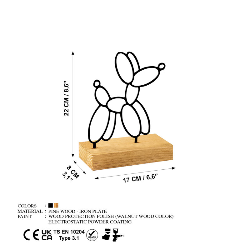 Élégant objet décoratif, métal et bois, 8,7 po x 3,1 po x 6,7 po | 100% métal (épaisseur: 0,06 po) et base 100% bois (épaisseur: 1,6 po) | Finition noire et naturelle élégante, parfaite pour la décoration intérieure moderne