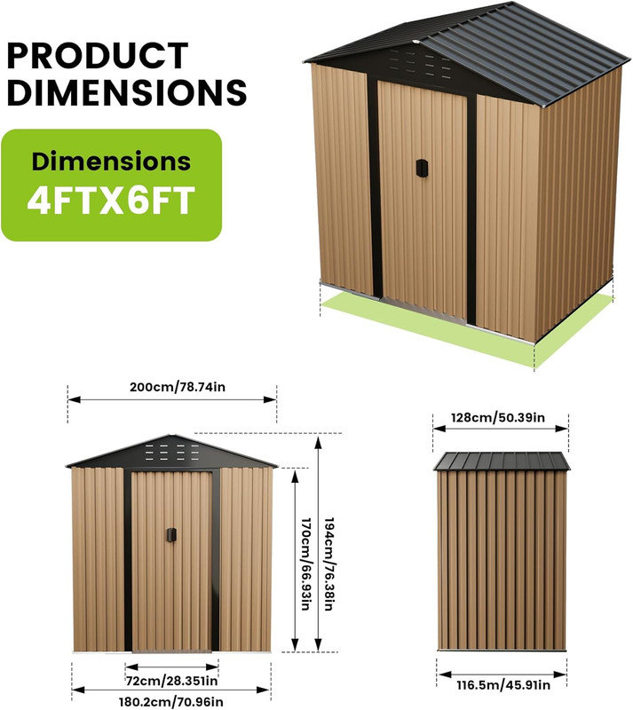 Remise de jardin en métal 6 x 4 pi avec porte verrouillable et toit imperméable