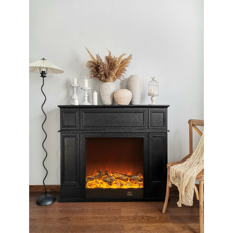 Foyer électrique rétro français avec flammes simulées, Noir, H 39,37 po x l 39,37 po x P 10,63 po