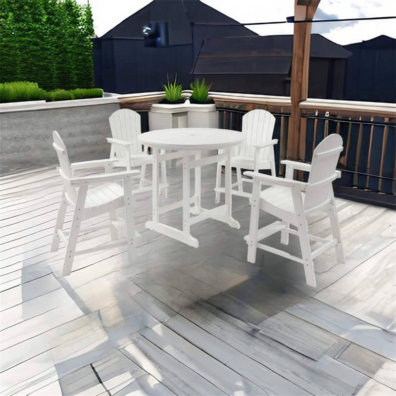 Round Outdoor Bar Table With Umbrella Hole , 47.25'' in. W 47.25'' in. D, White