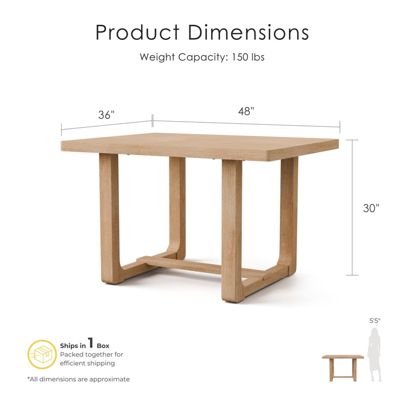 Trell 48"W Rectangular Dining Table, Natural Wood