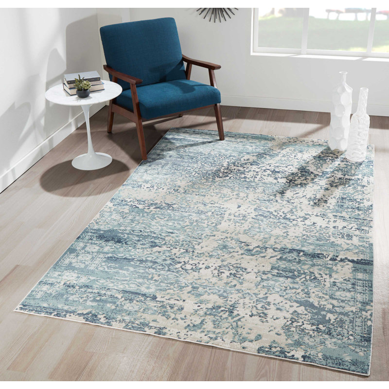 Tapis bleu Delphine, Rectangle 5 pi 1 po x 7 pi 7 po
