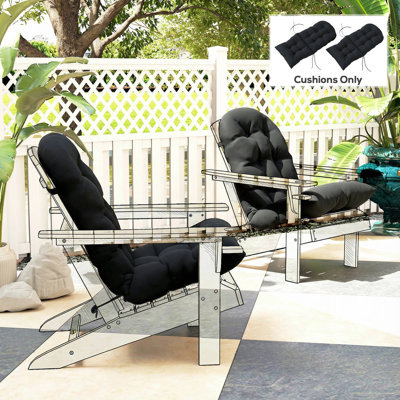 Outdoor Adirondack Chair Cushions Set of 2, Tufted High Back Patio Chair Cushions, Adirondack Cushions with Ties, Non-Slip Replacement Seat Cushions for Adirondack Chairs, Black