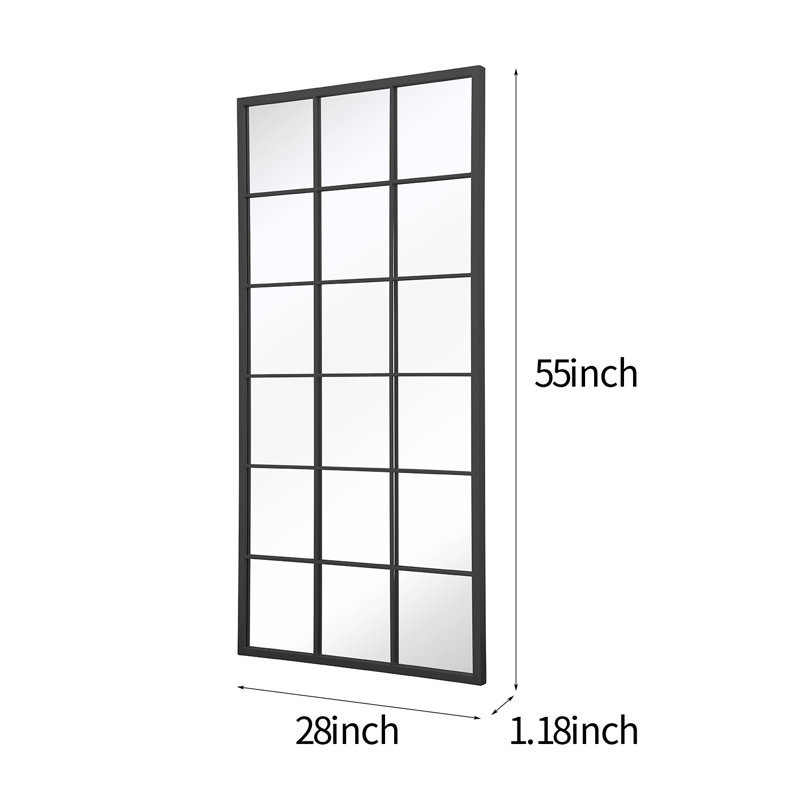 Decorative Large Rectangle Metal Window Pane Wall Mirror, Black