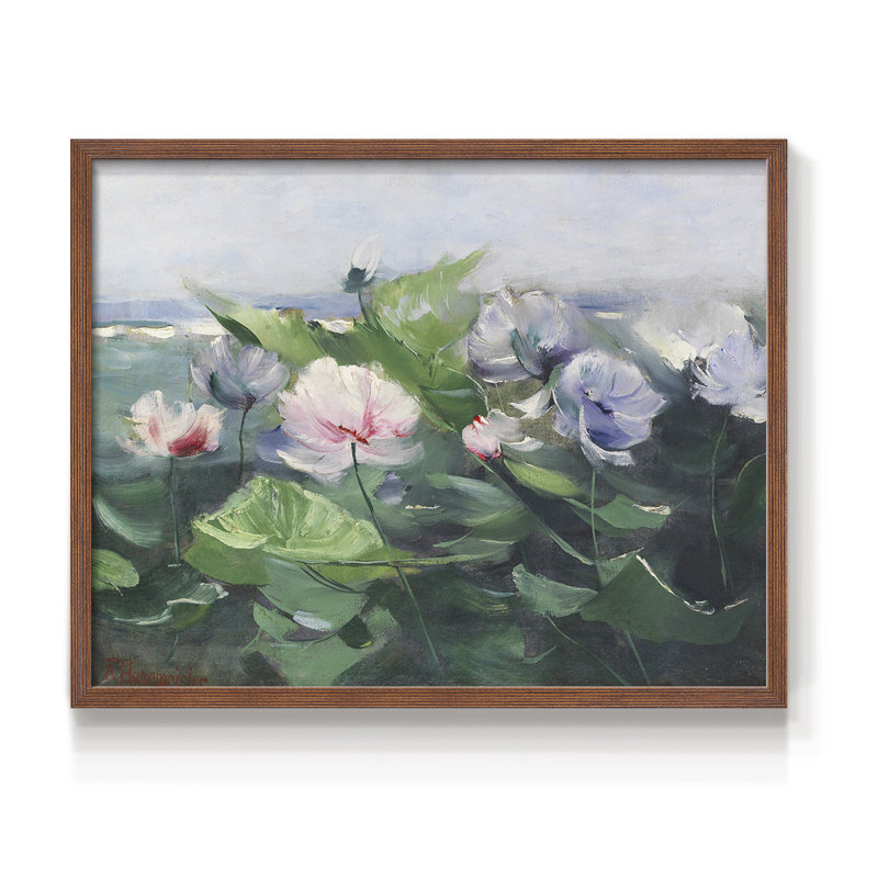 Motif floral rétro - XCV - reproduction encadrée, H 8 po x l 10 po, Noyer