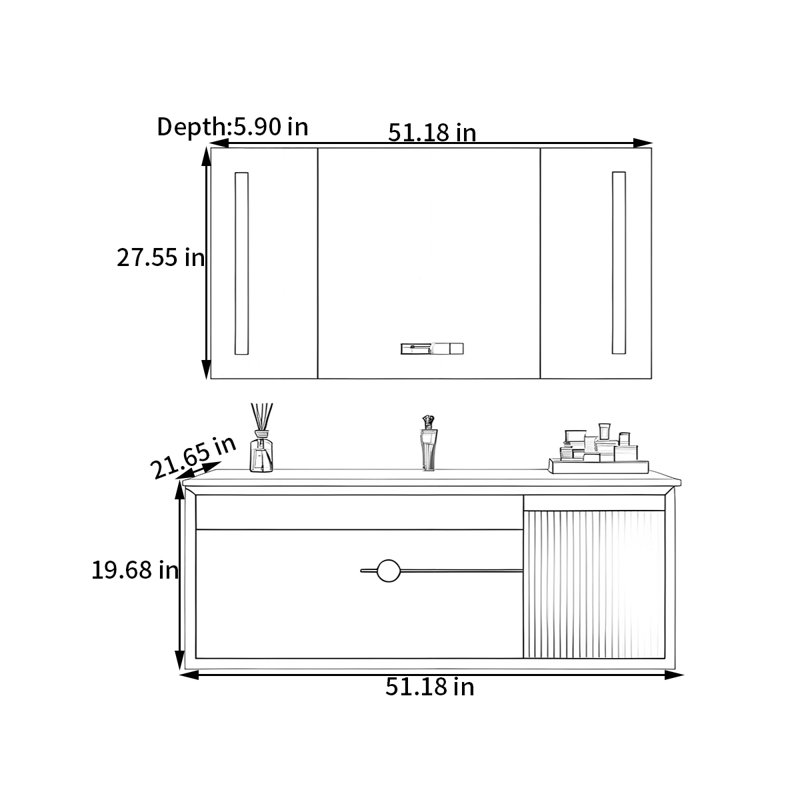 Armoire de salle de bain légère et luxueuse, Bleu clair, 51"