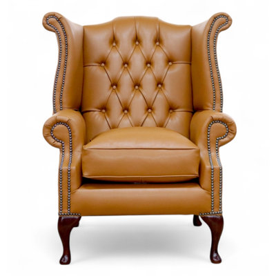 Upholstered Full Grain Leather Wingback Chair
