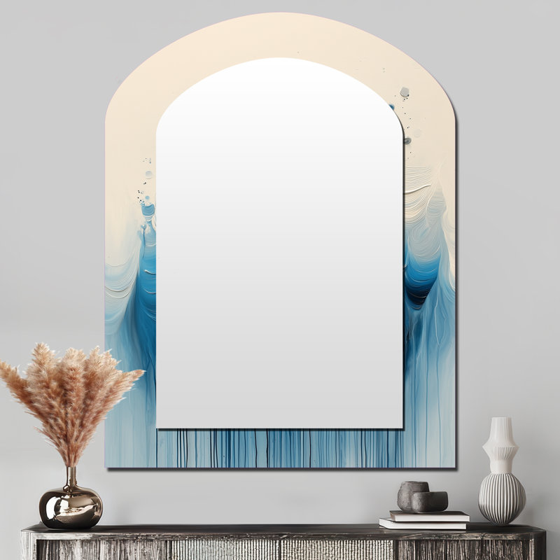 Rhythmic Drizzle Drip Paint Eruption I - Drip Painting Asymmetrical Large Wall Mirror, Modern Arch Unique Mirror, Printed Metal Art