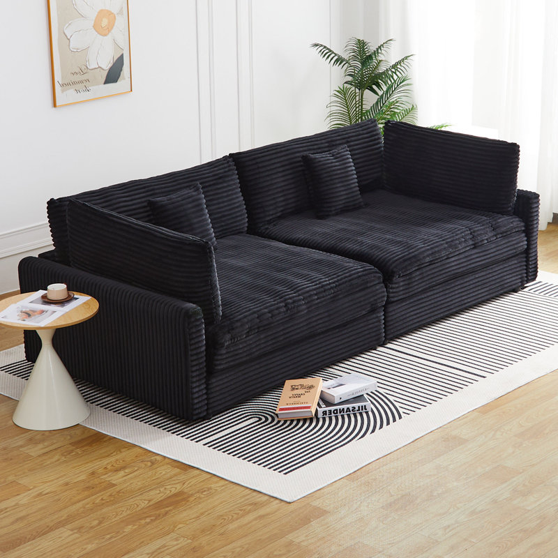 Canapé modulaire noir moderne avec tissu Farah durable pour des espaces de vie élégants, Noir