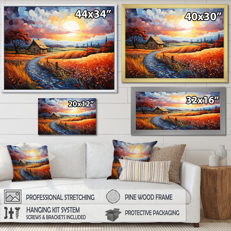 Grange quiet sanctuaire pointillisme - décoration murale de ferme, H 16 po x l 32 po x P 1 po, Toile tendue
