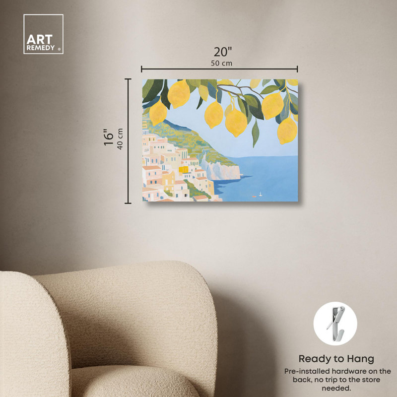 «Lemon Tree Vista», art côtier tendance par Art Remedy, H 16 po x l 20 po, Toile tendue