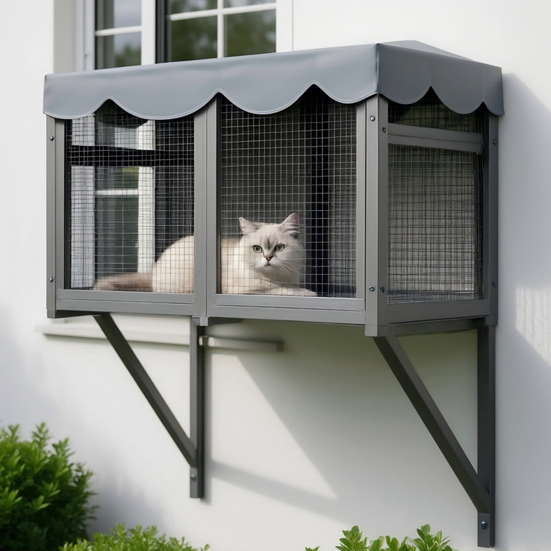 Le chalet pour chat côté fenêtre