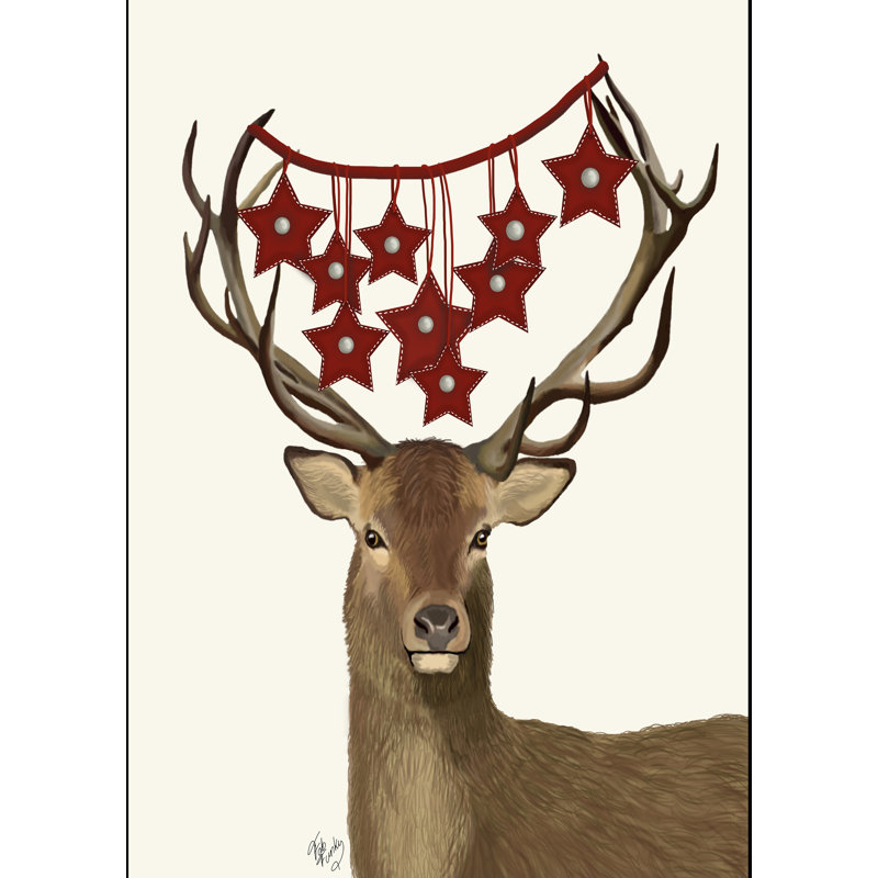 Deer, Star Decorations by Fab Funky - Wrapped Canvas Print, 30cm H x 20cm W