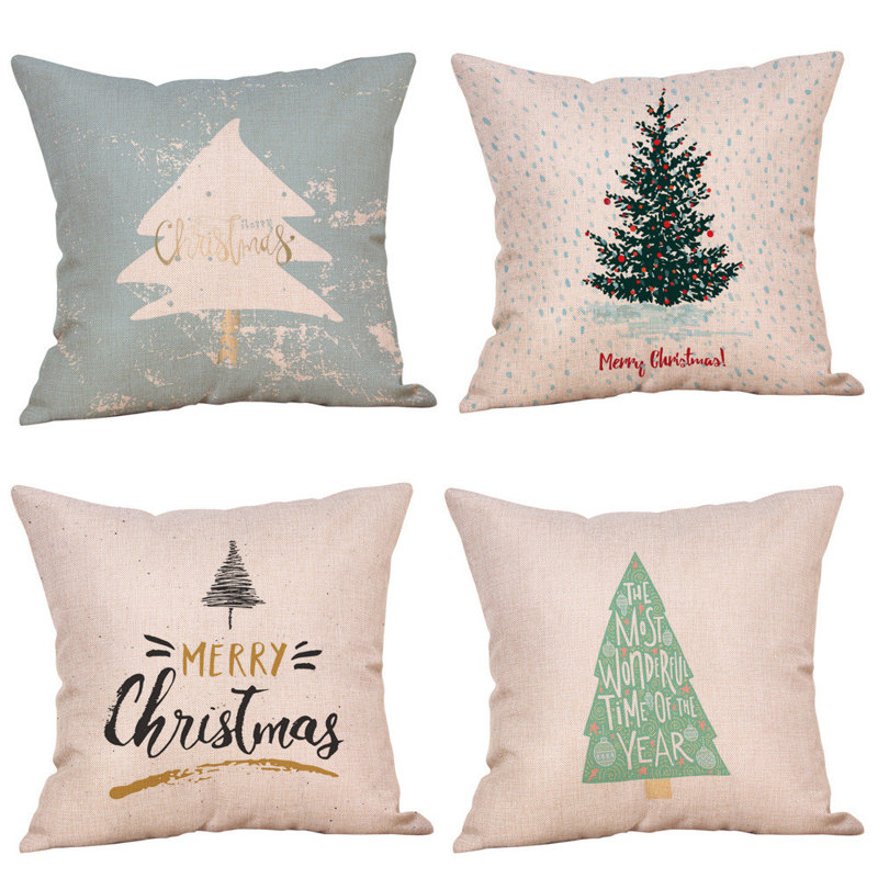 Housse de coussin en lin 4 pièces Happy Christmas cases