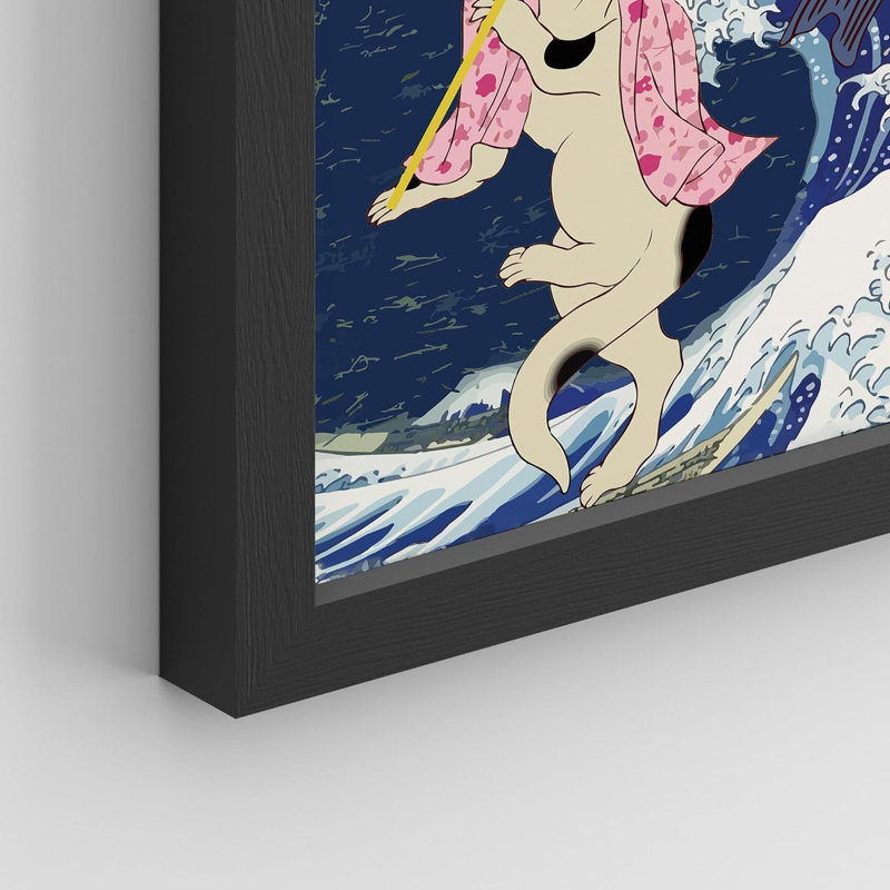 Grande vague japonaise, paysage naturel, chat et grue Ukiyo-e, mont Fuji, 8 pièces, Noir, H 14 po x l 11 po x P 1 po