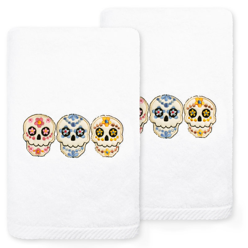  Skulls Turkish Cotton Hand Towel, White