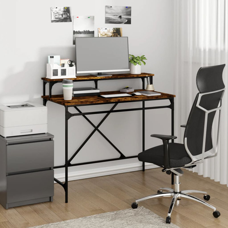 Metal Base Computer Desk, Smoked oak