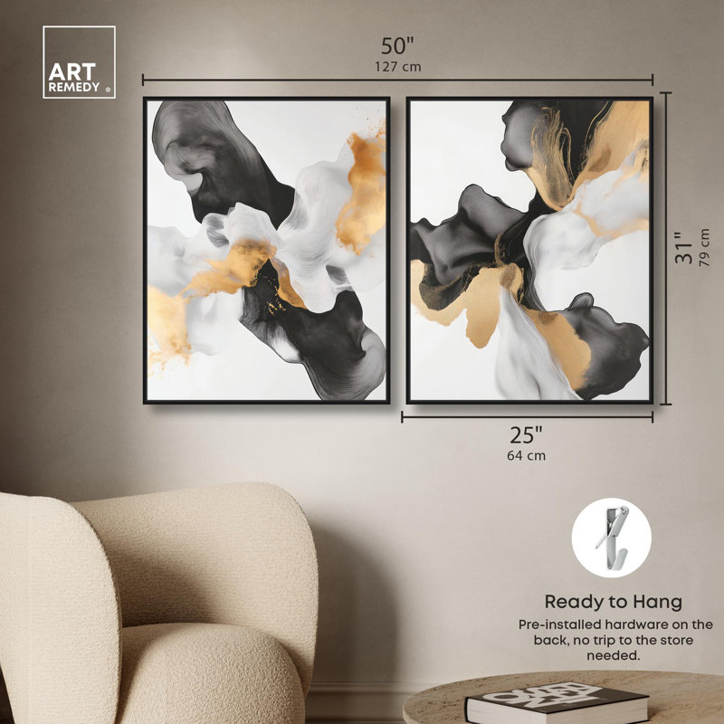 «Celestial Boundaries», ensemble de 2 élégantes œuvres d'art modernes par Art Remedy, H 30 po x l 24 po, Cadre flottant noir