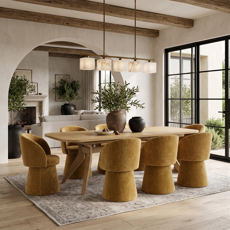 Ensemble de table de salle à manger extensible en placage de bois de 78 à 96 po avec 8 chaises en chenille, Yellow