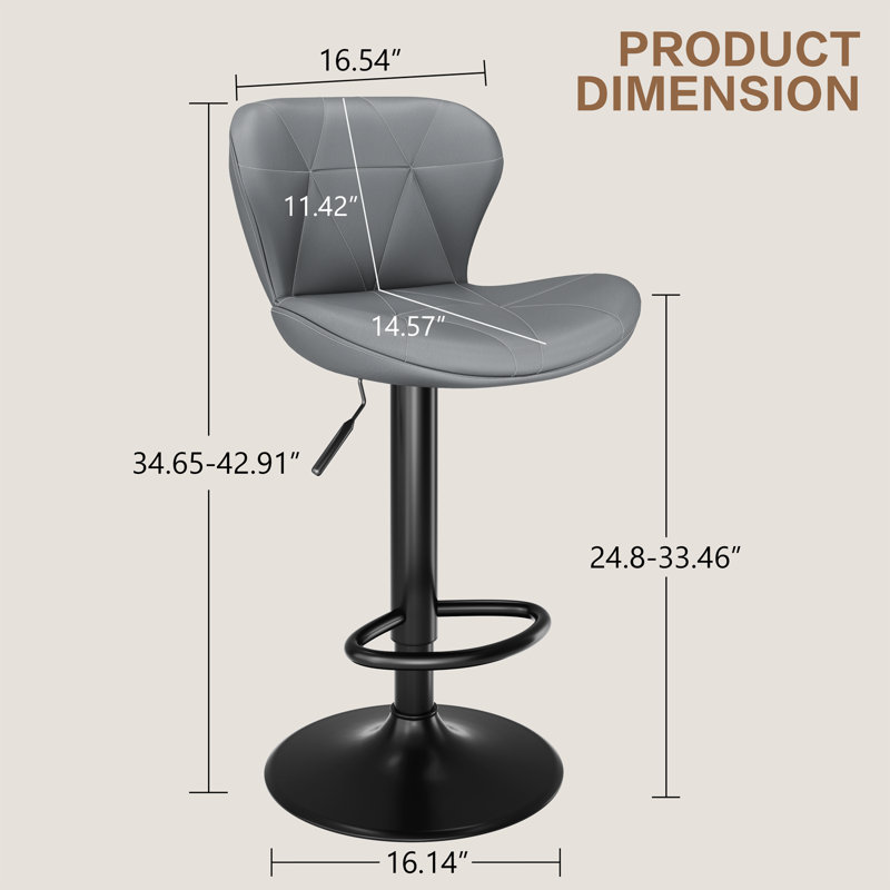 Bar Stools Set Of 2, Adjustable Pu Leather Swivel Barstools,counter Stools With Back And Footrest,counter Height Barstools For Bar, Kitchen,dining,entertainment Center,dark Grey