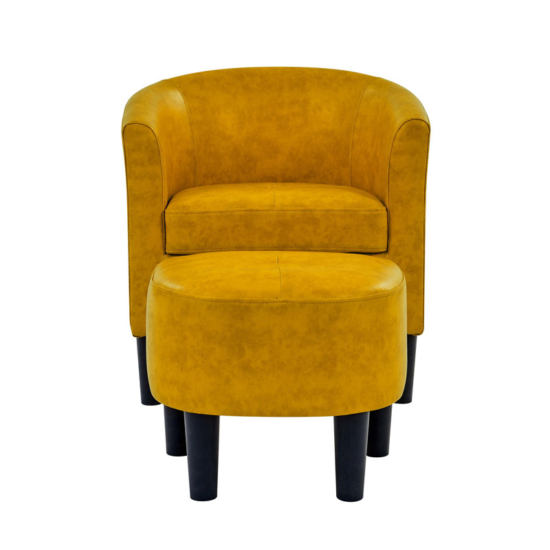 Fauteuil demi-tonneau en cuir synthétique avec repose-pieds, Jaune