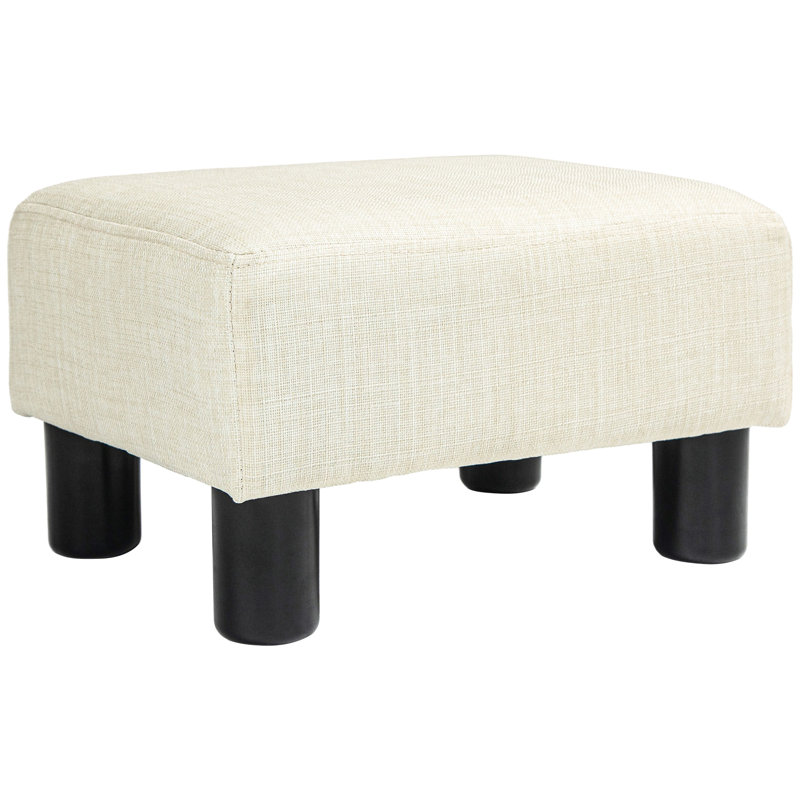 Small Linen Upholstered Foot Stool, Cube In Beige For Living Room Rest, Stool