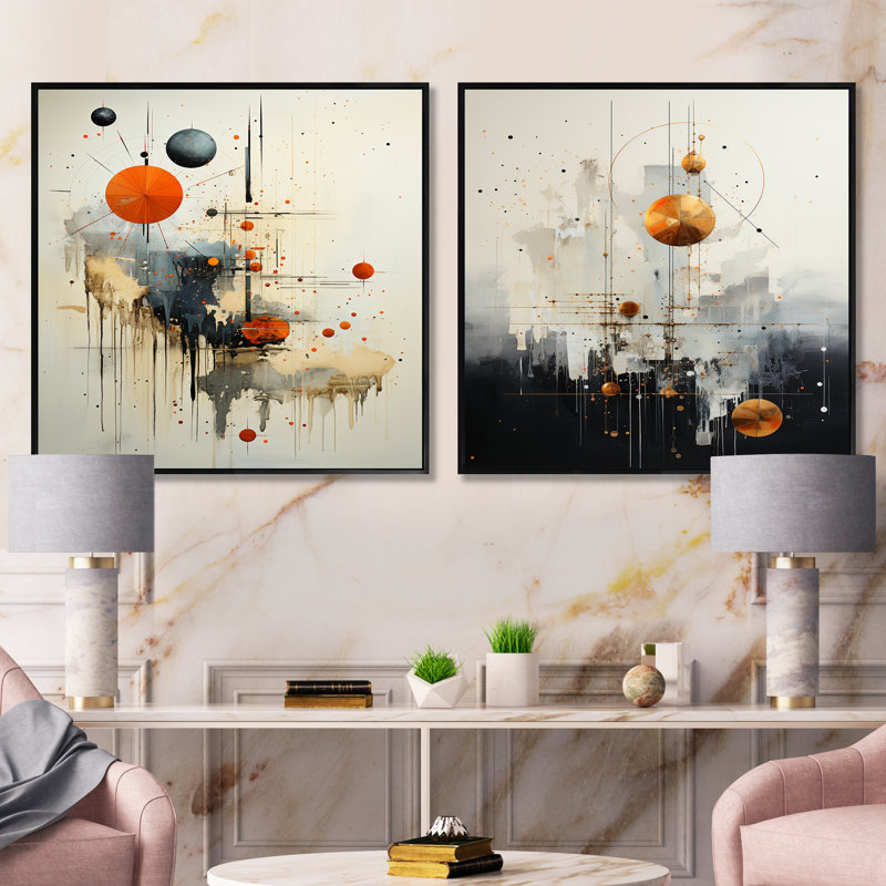 Minimalisme astrologie, art discret - ensemble de 2 collages abstraits carrés, Cadre flottant noir, H 16 po x l 33 po