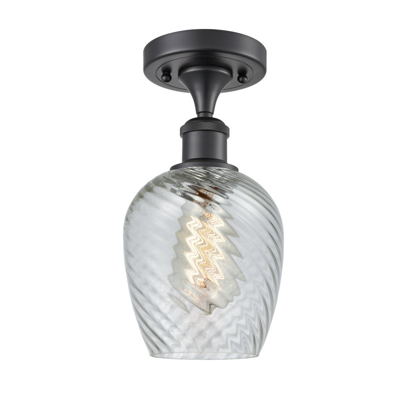 Plafonnier semi-encastré 1 lumière 5 po Lyman, Noir mat, Motif cannelé transparent, Ampoule non incluse