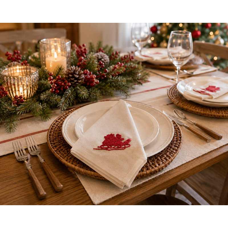 Serviette de noël 20 po flora broderie Santa
