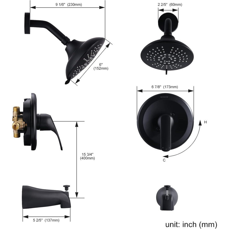 Robinet de baignoire et douche, Noir mat